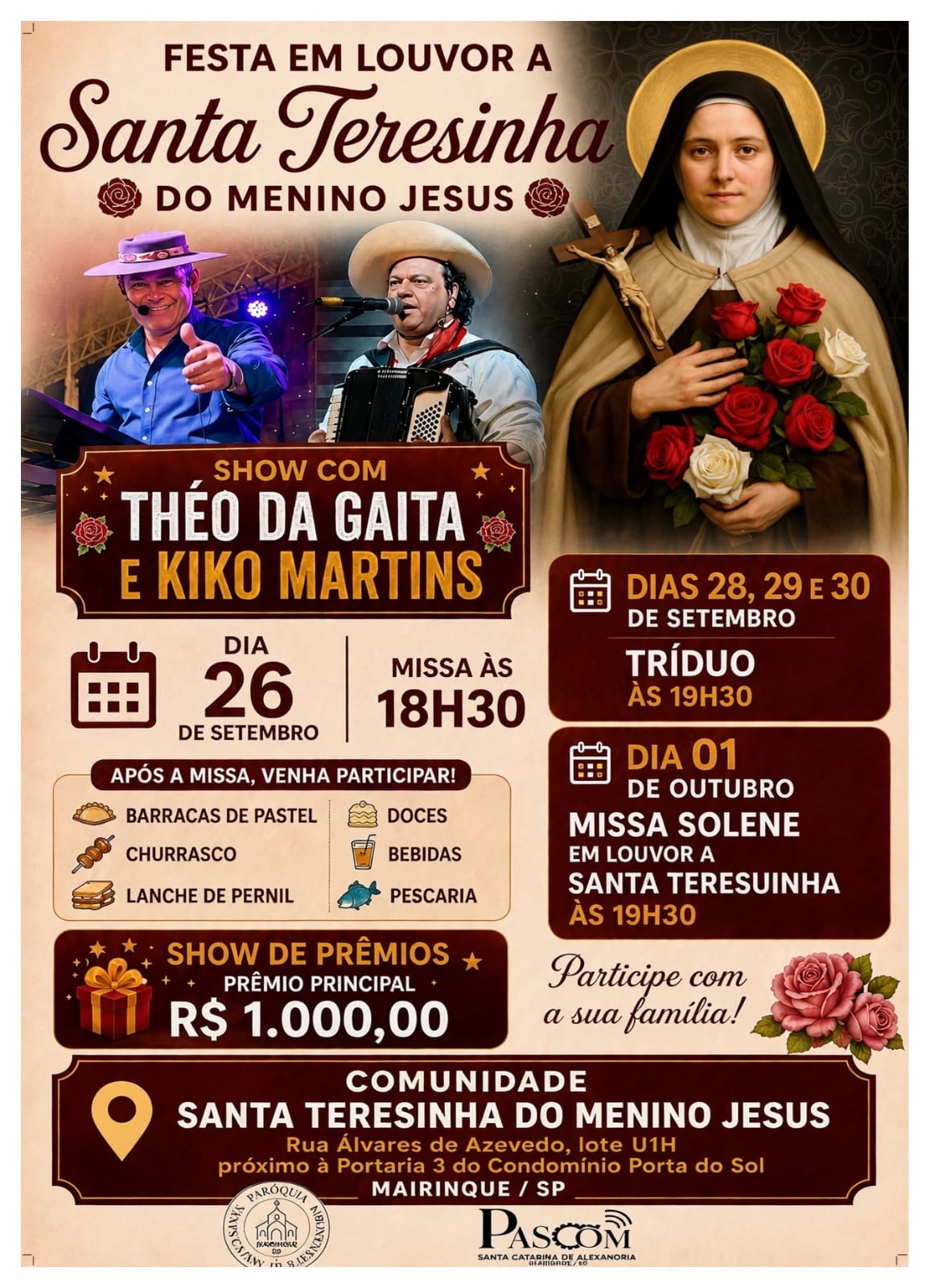Cartaz da Festa em Louvor a Santa Teresinha do Menino Jesus