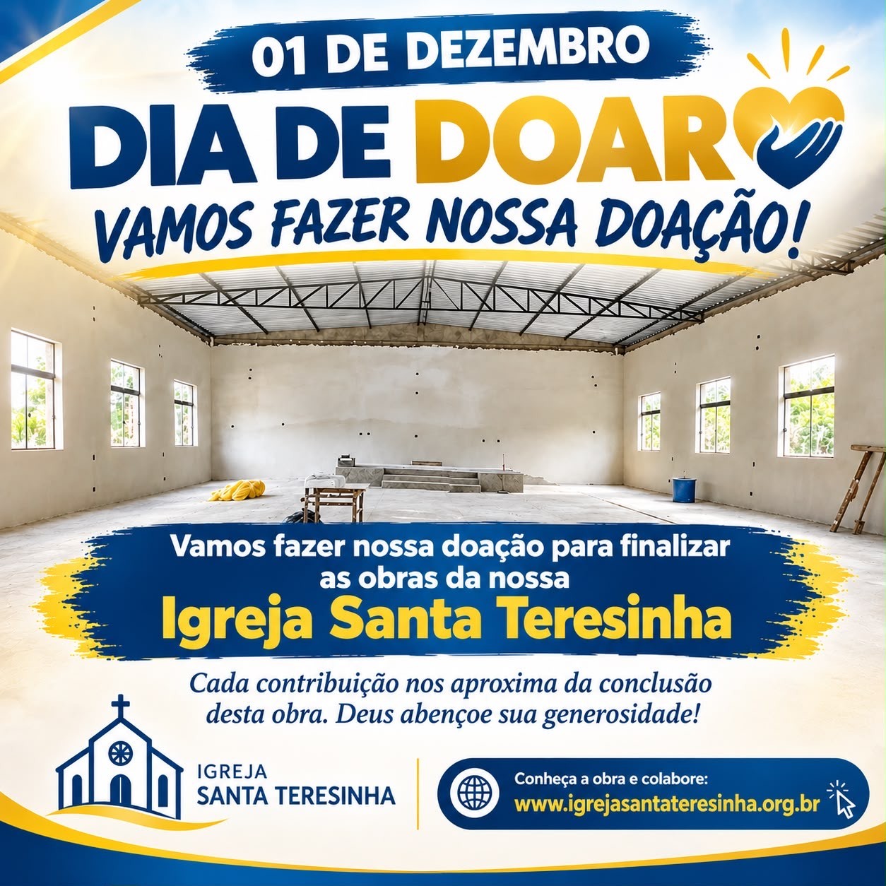Banner — Dia de Doar: vamos fazer nossa doação para finalizar as obras da nossa Igreja Santa Teresinha